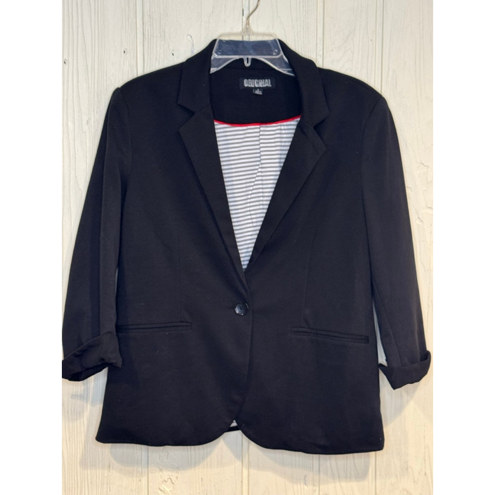 Nicole Miller Black Blazer Grey Striped Lining Size Large